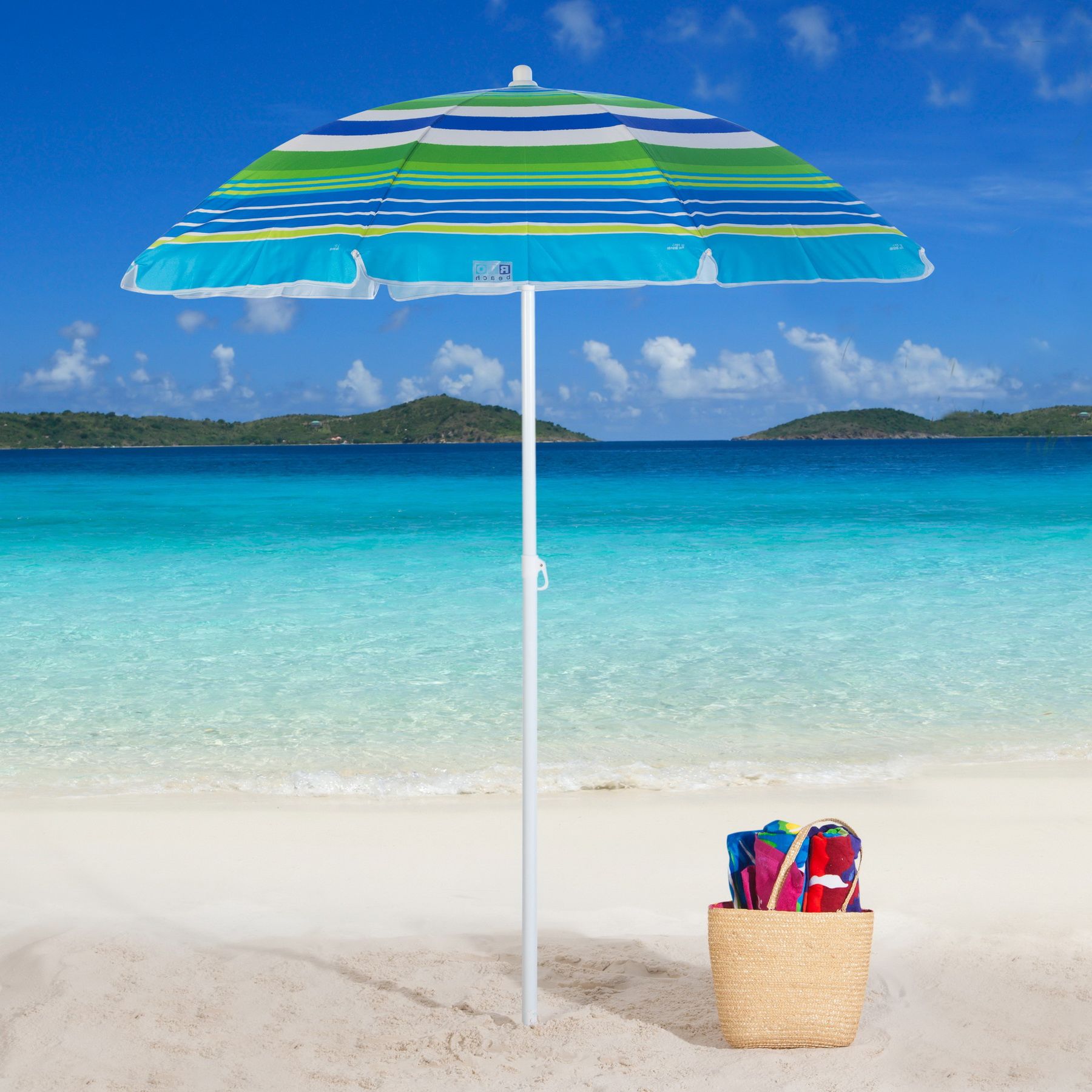 Складной зонт для пляжа 4VILLA 180 см цвет - сине-белые полосы | Купить .